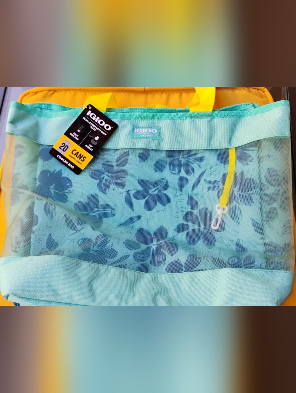 Igloo Hibiscus Mesh Cooler Tote in Aqua and Yellow